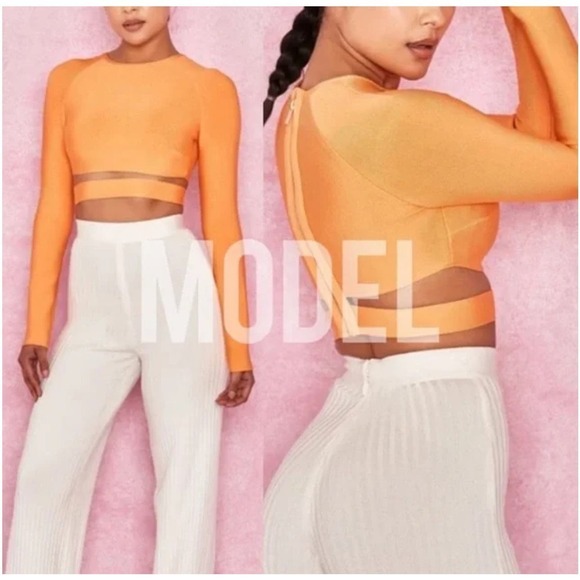 House of CB Talika Bandage Crop Top L Black Cutout Waistband Stretch Size L NWT - Picture 8 of 8